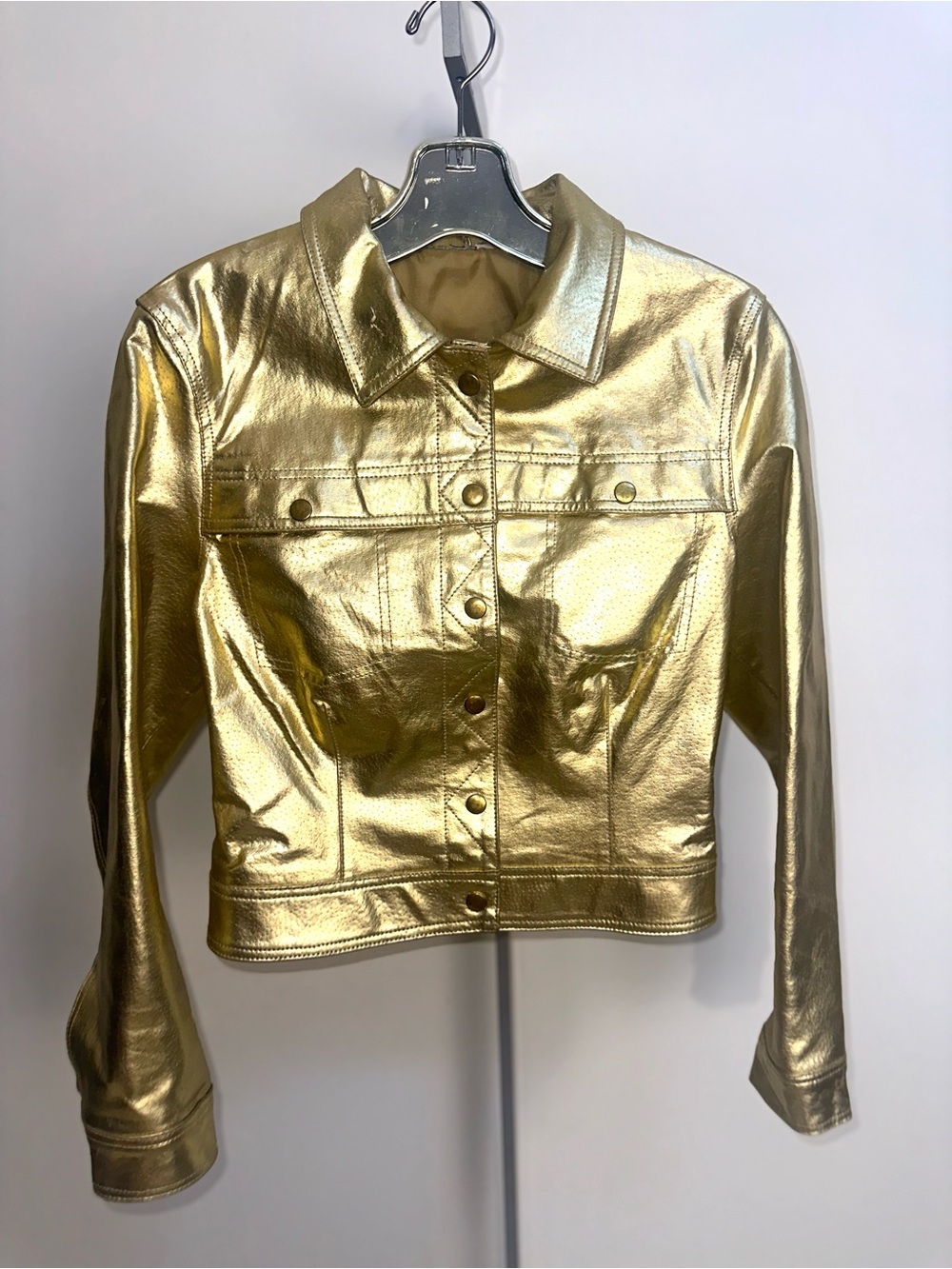 Glam rock Metallic Gold Women's Button-Front Jacket